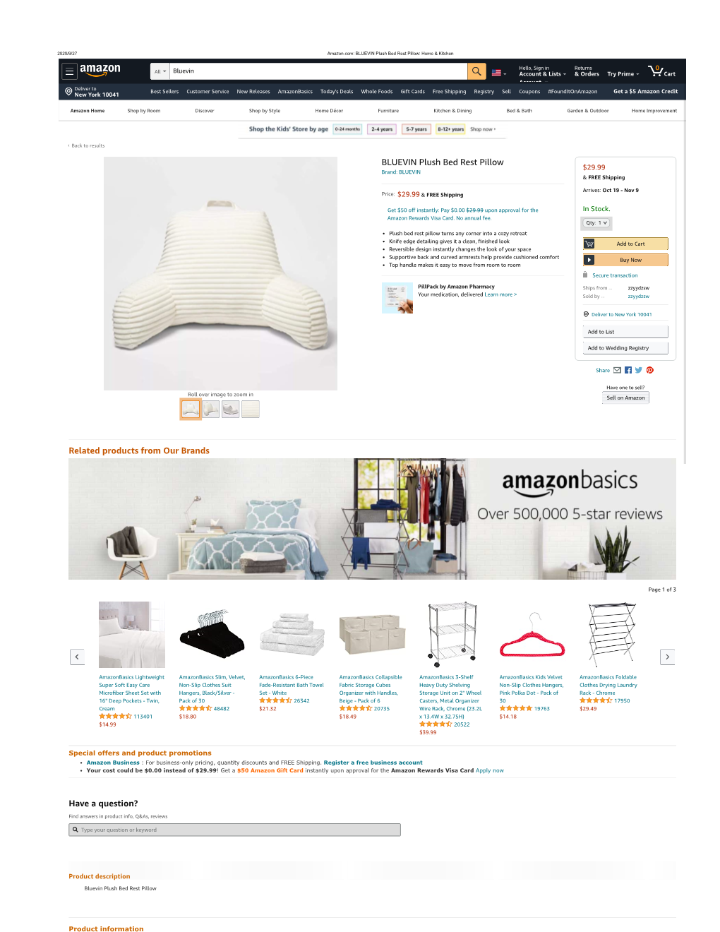 BLUEVIN Plush Bed Rest Pillow Have a Question?