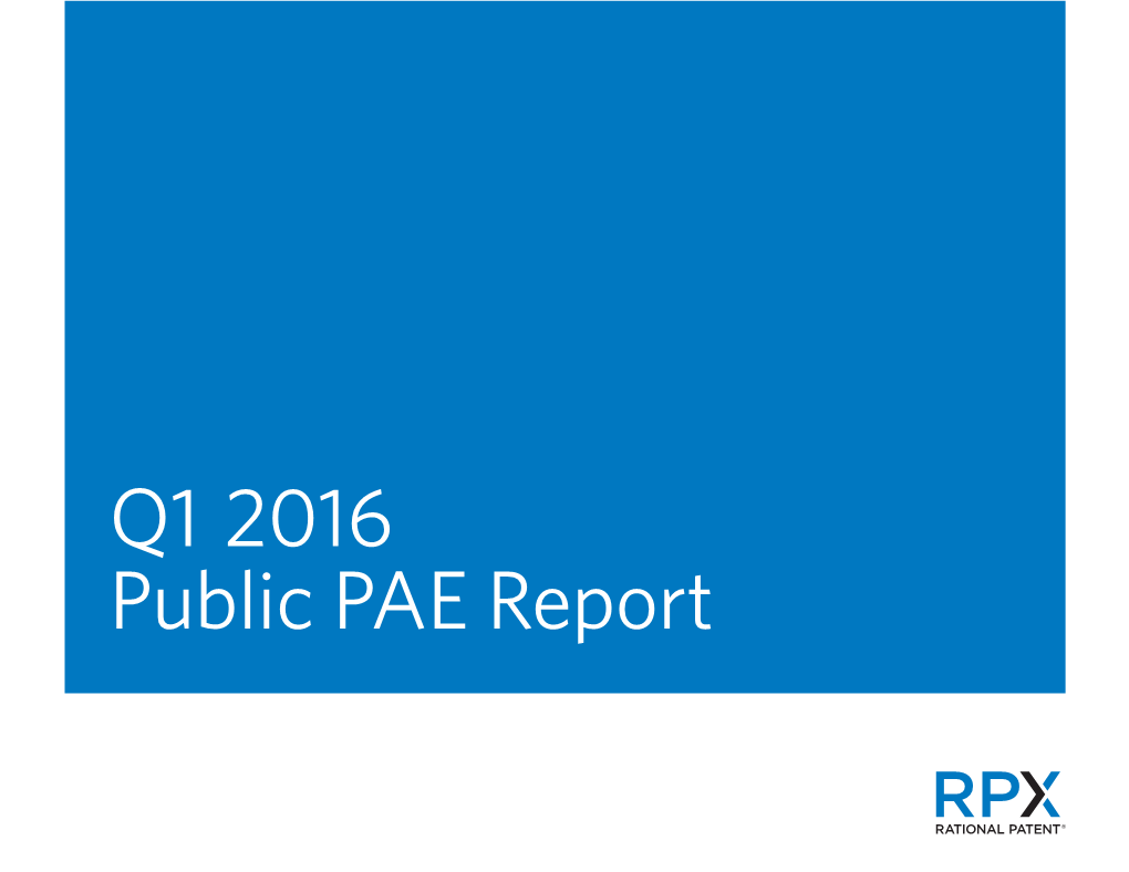 Q1 2016 Public PAE Report Table of Contents