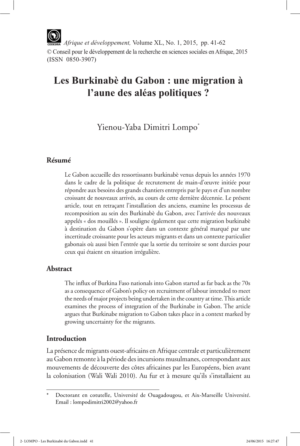 Les Burkinabè Du Gabon : Une Migration À L'aune Des Aléas