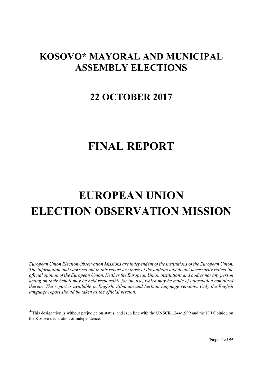 Final Report European Union Election Observation Mission