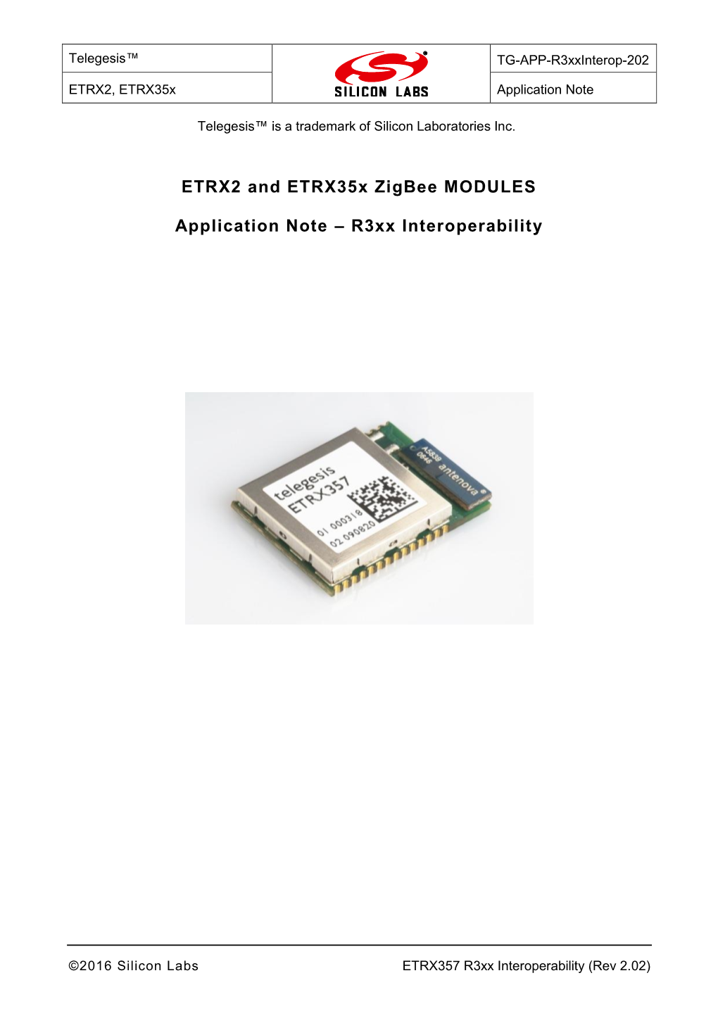 ETRX2 and Etrx35x Zigbee MODULES Application Note – R3xx