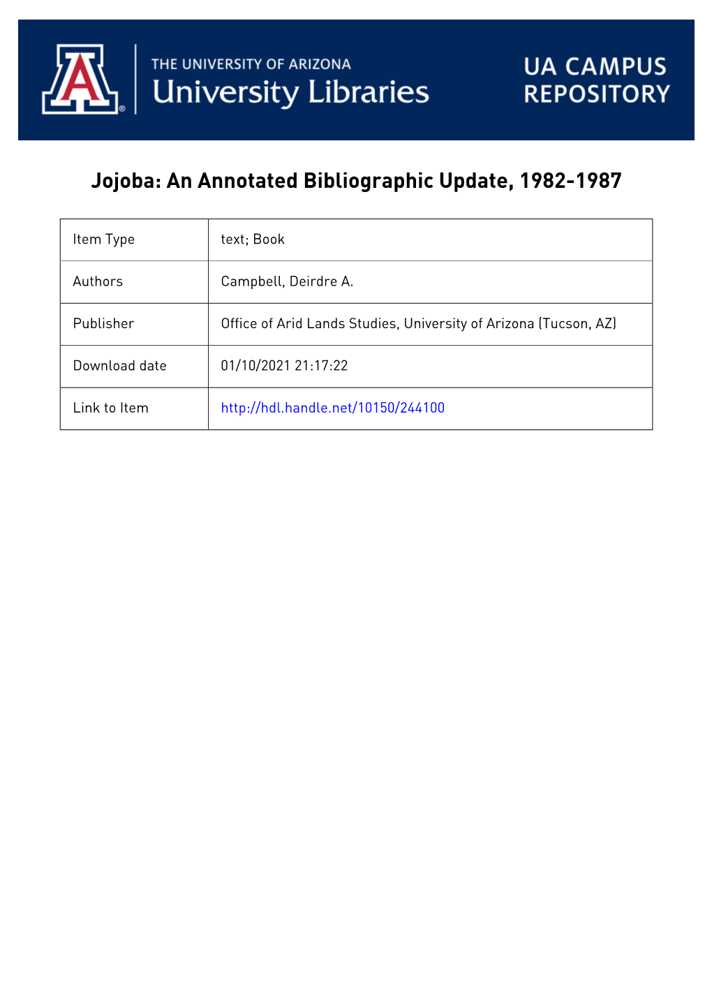 Annotated Bibliographic Update, 1982-1987