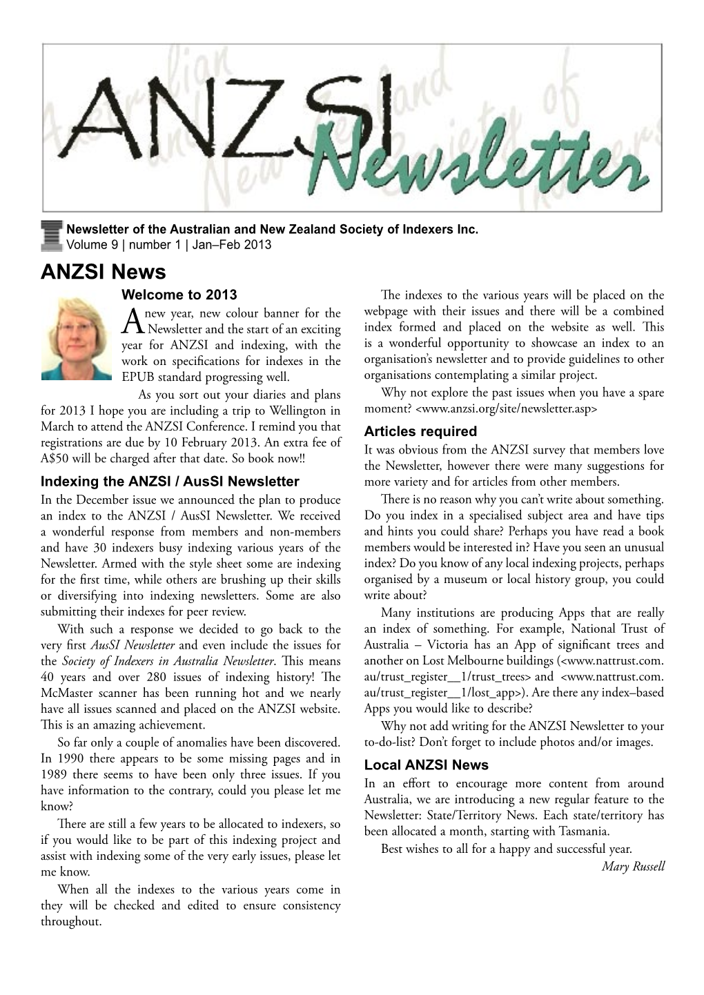 ANZSI Newsletter 2013