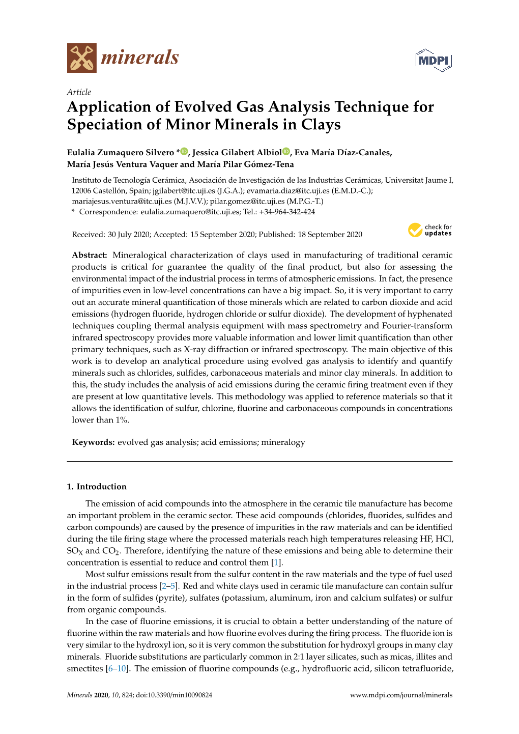 Application of Evolved Gas Analysis Technique for Speciation of Minor Minerals in Clays