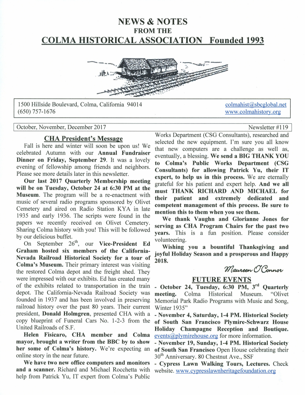 News & Notes Colma Historical Association