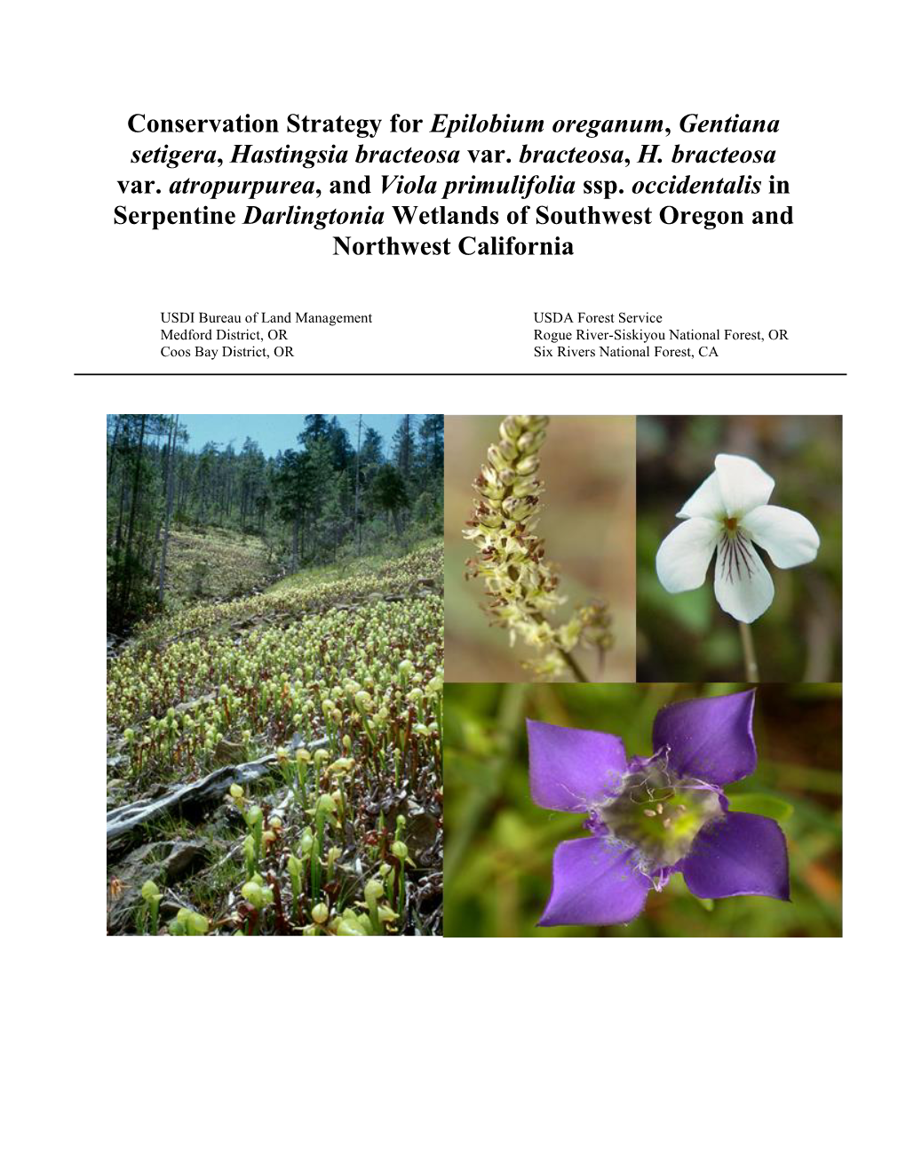 Conservation Strategy for Epilobium Oreganum, Gentiana Setigera, Hastingsia Bracteosa Var