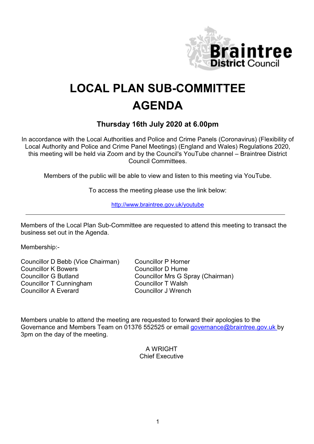 Local Plan Sub-Committee Agenda