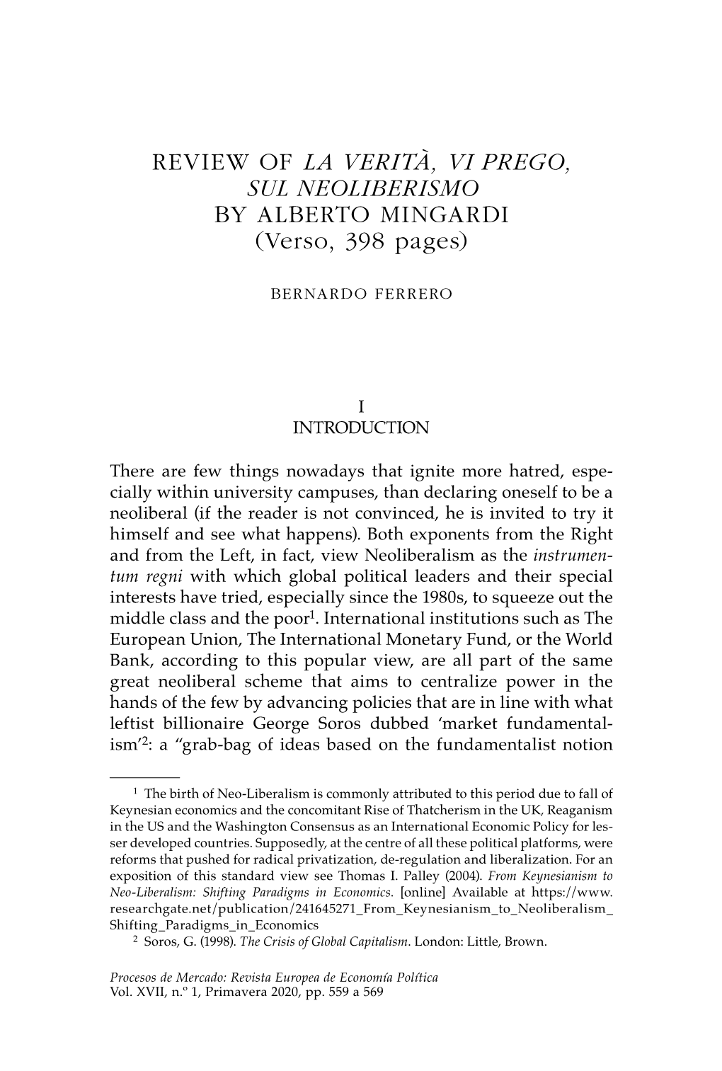 REVIEW of LA VERITÀ, VI PREGO, SUL NEOLIBERISMO by ALBERTO MINGARDI (Verso, 398 Pages)