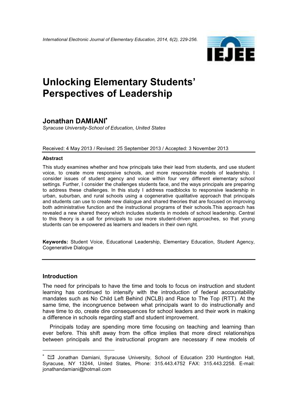 Unlocking Elementary Students' Perspectives of Leadership