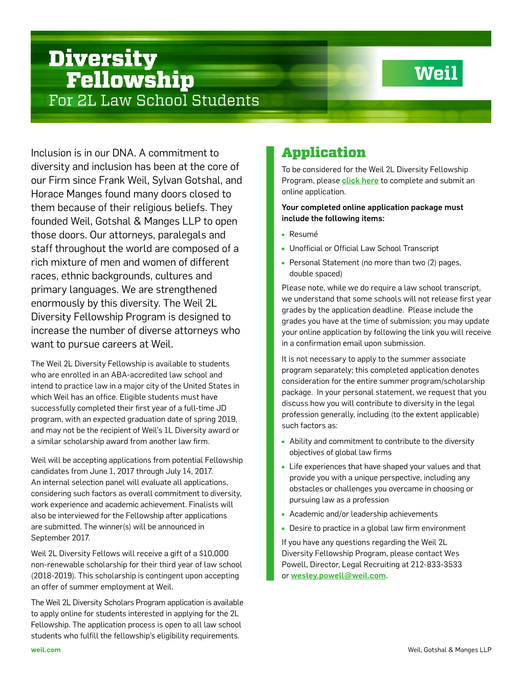 Diversity Fellowship for 2L Law School Students