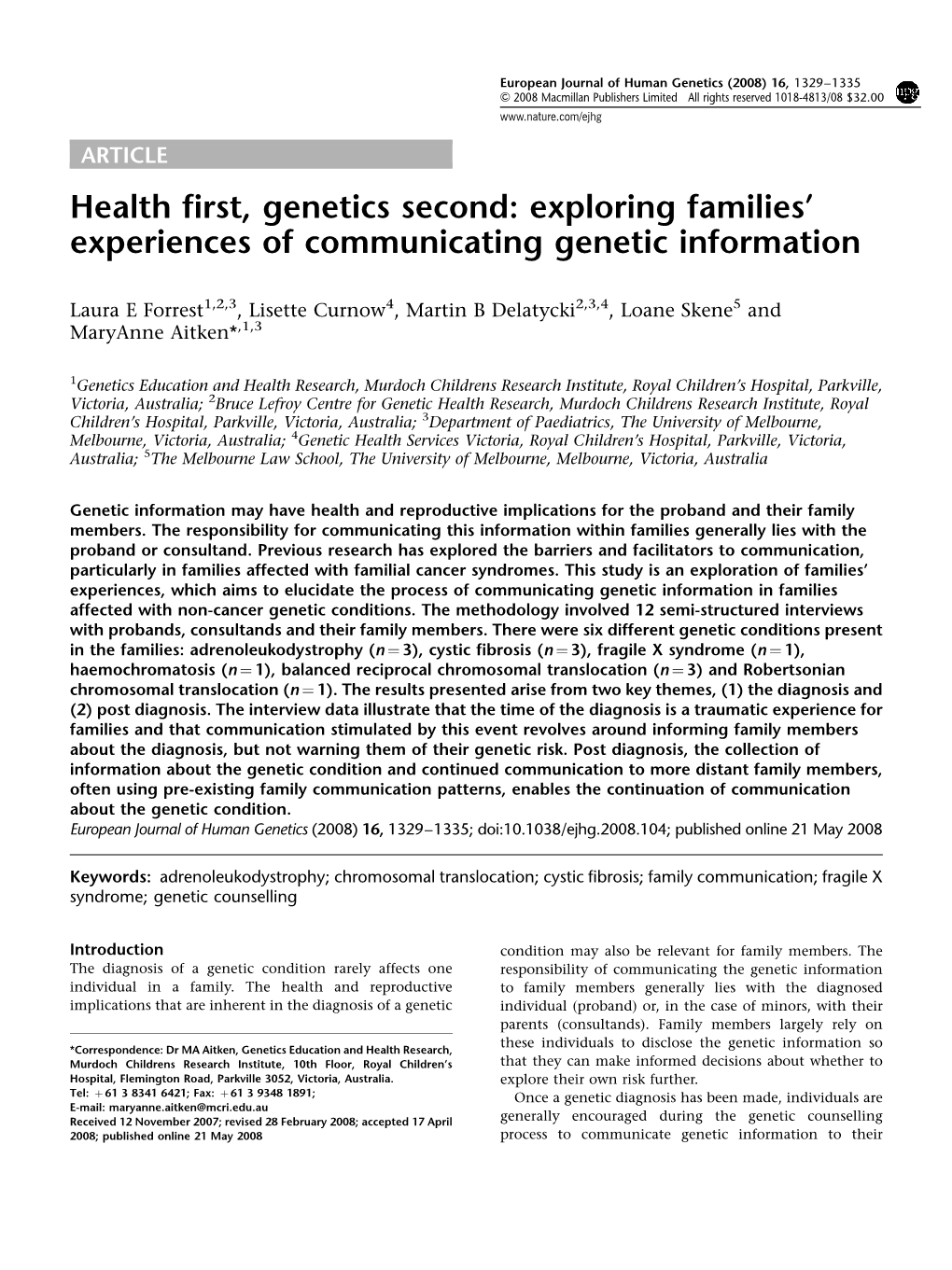 Exploring Families' Experiences of Communicating Genetic Information