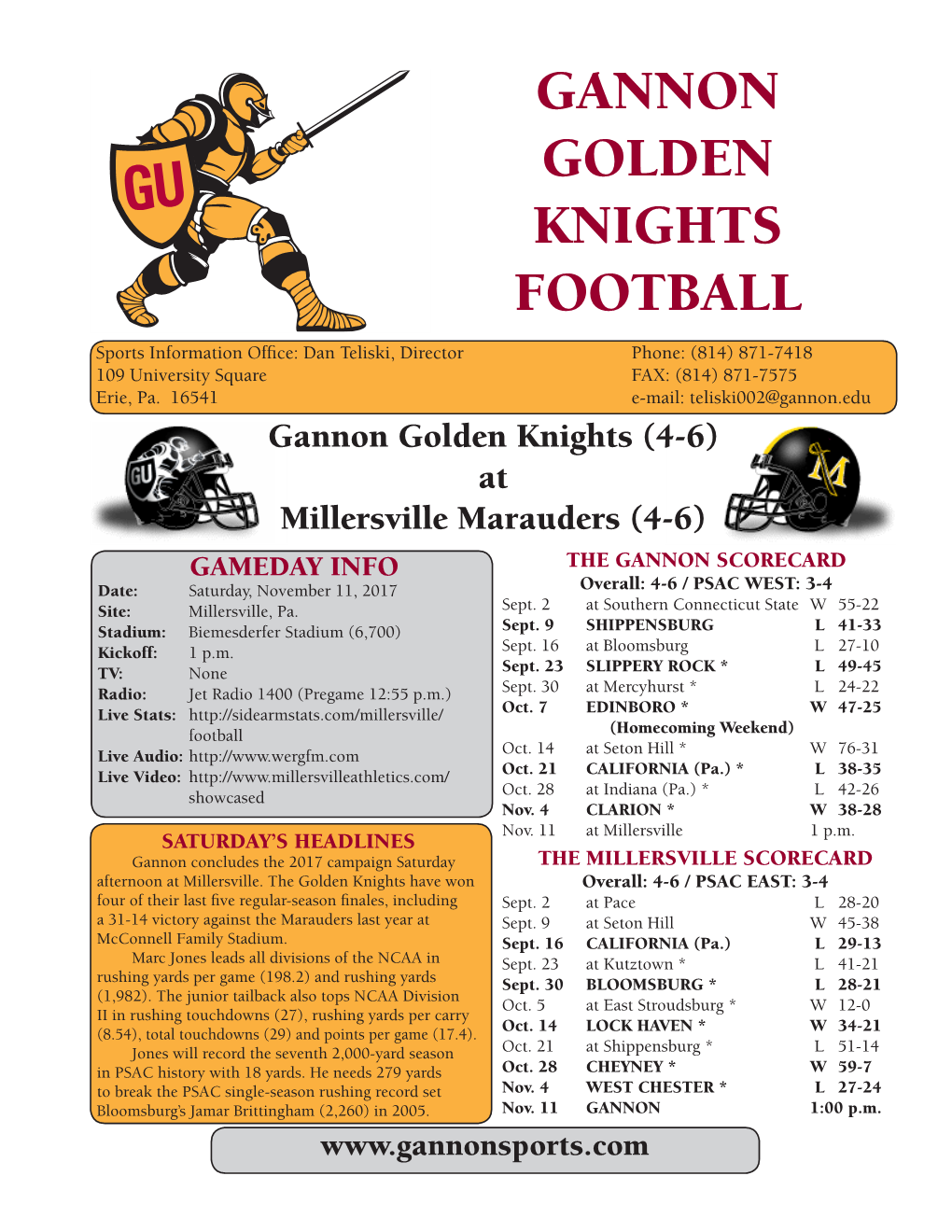 Gannon Golden Knights Football