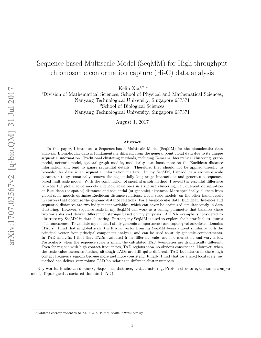 Sequence-Based Multiscale Model (Seqmm) for High-Throughput Chromosome Conformation Capture (Hi-C) Data Analysis