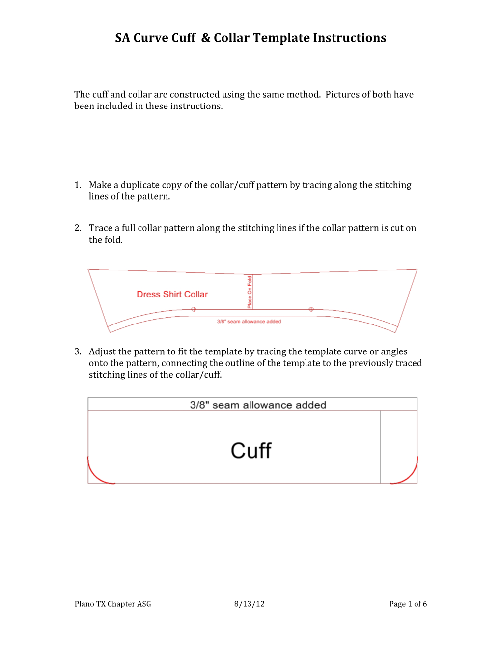 SA Curve Cuff & Collar Template Instructions
