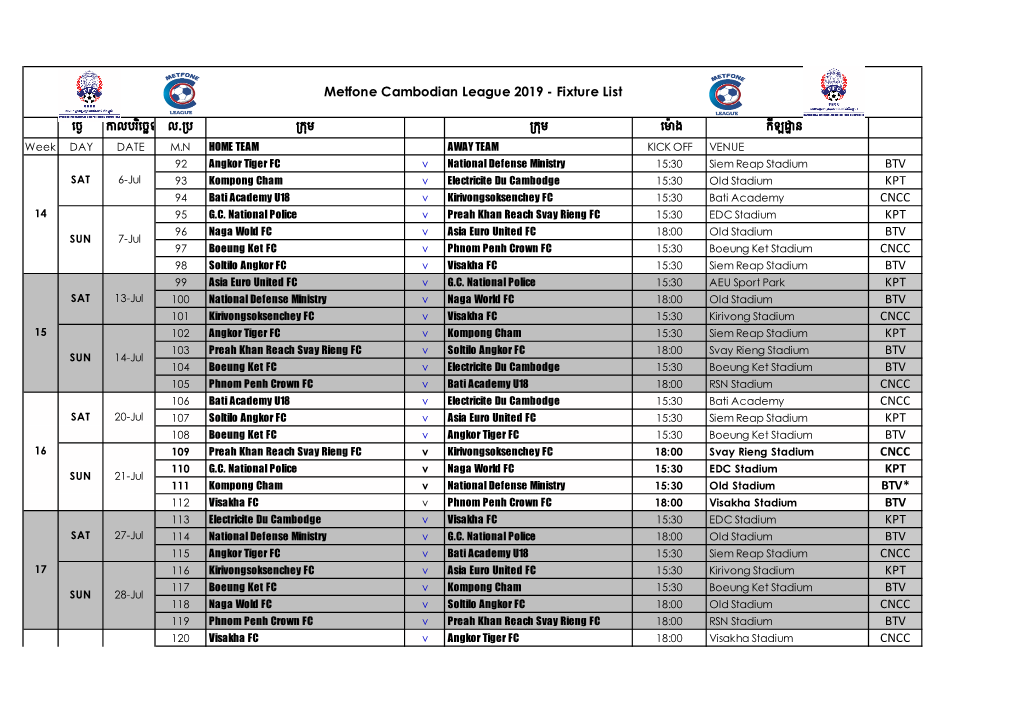 Live MCL 19 UPDATED by 9Th AUG 19