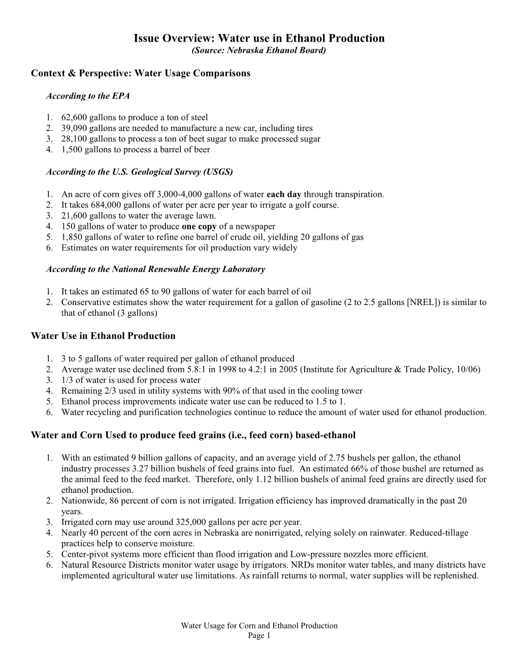 Issue Overview: Water Use in Ethanol Production