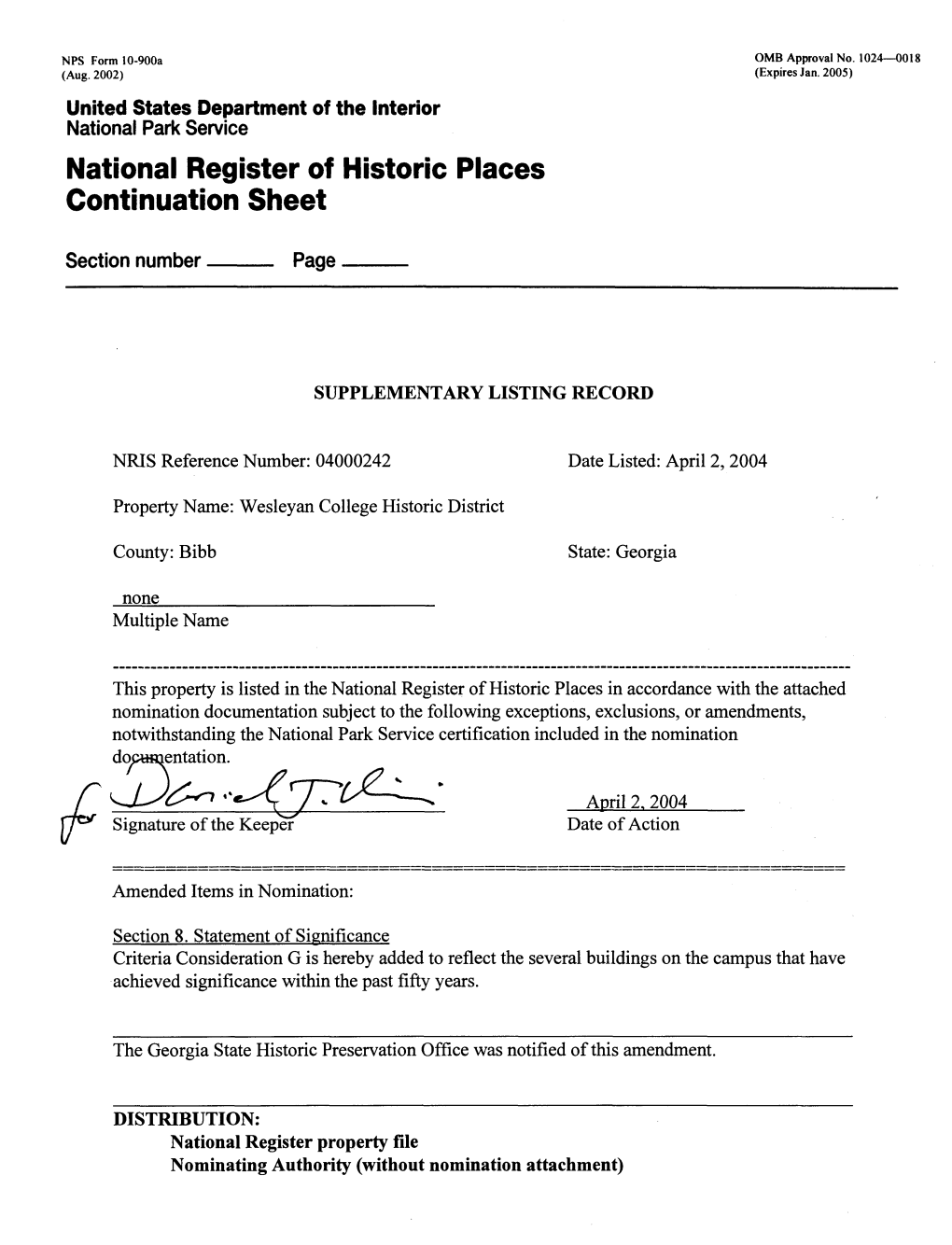 National Register of Historic Places Continuation Sheet