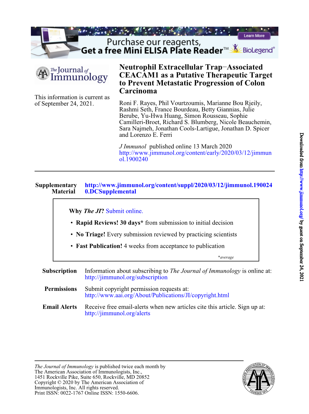 Neutrophil Extracellular Trap–Associated CEACAM1 As a Putative Therapeutic Target to Prevent Metastatic Progression of Colon Carcinoma