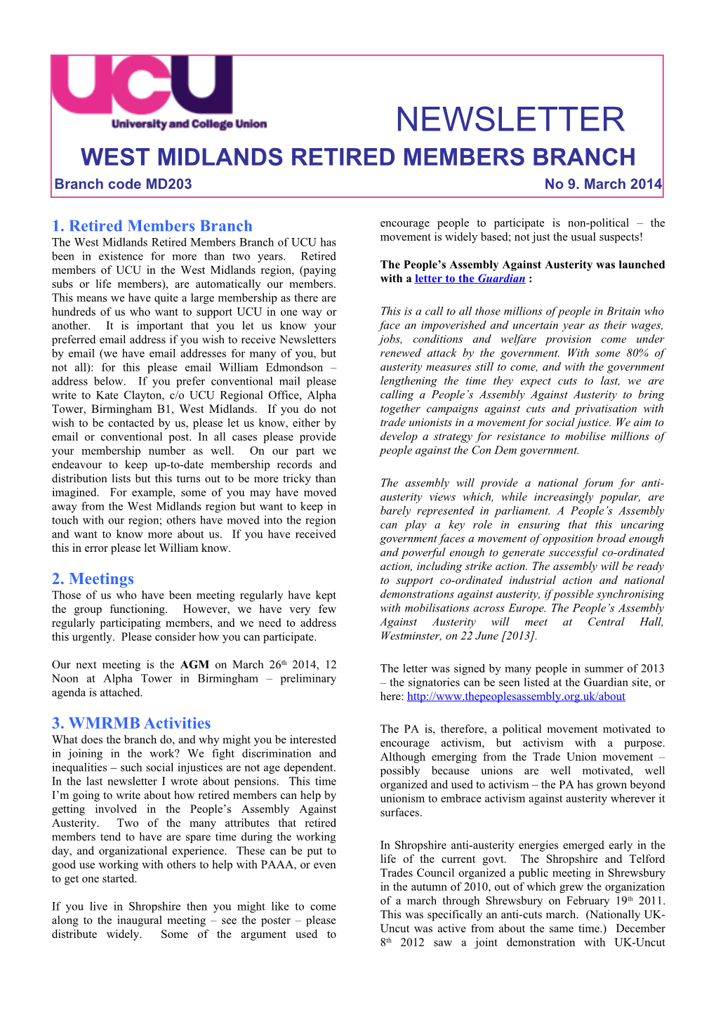 West Midlands Retired Members Branch