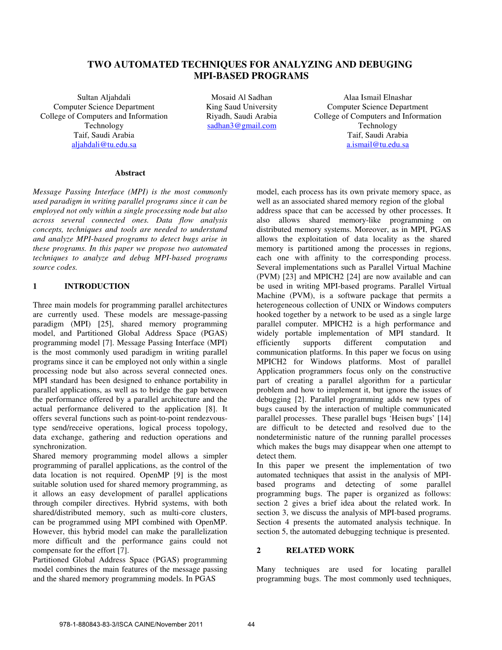 Two Automated Techniques for Analyzing and Debuging Mpi-Based Programs