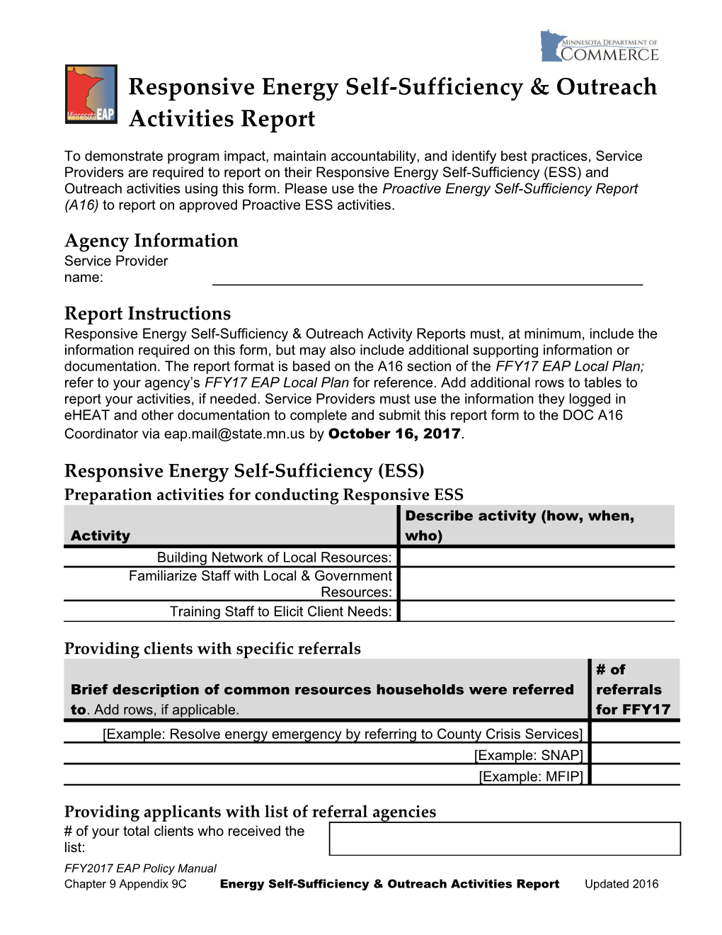 Responsive Energy Self-Sufficiency and Outreach Activities Report