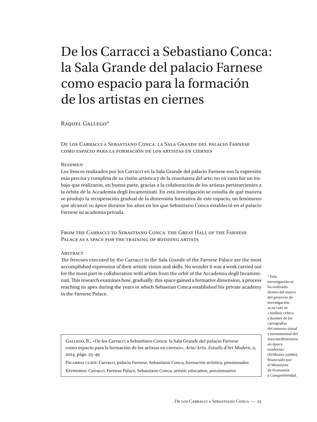 De Los Carracci a Sebastiano Conca: La Sala Grande Del Palacio Farnese Como Espacio Para La Formación De Los Artistas En Ciernes
