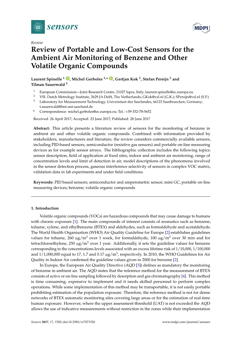 Review of Portable and Low-Cost Sensors for the Ambient Air Monitoring of Benzene and Other Volatile Organic Compounds