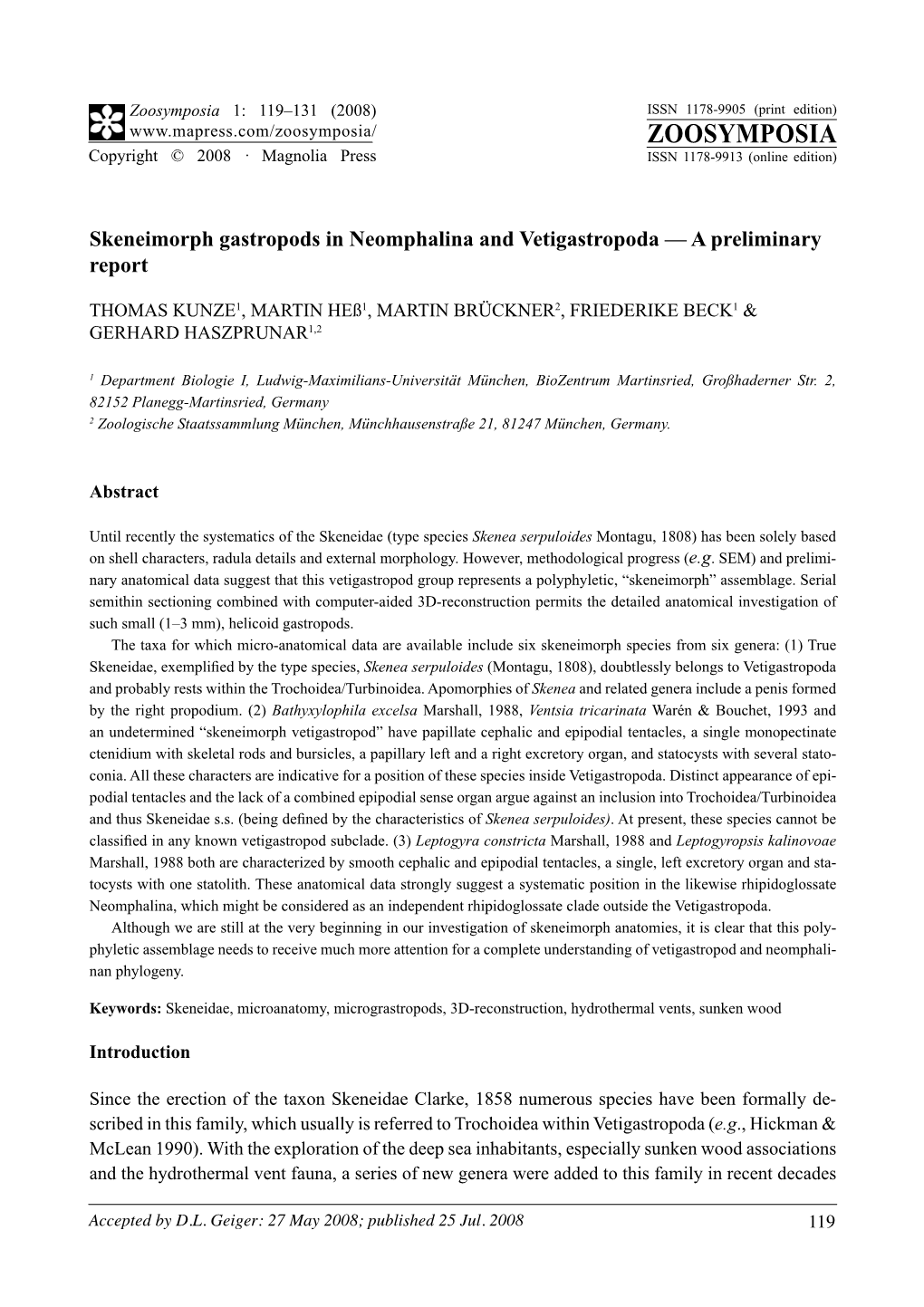 Zoosymposia: Skeneimorph Gastropods in Neomphalina And