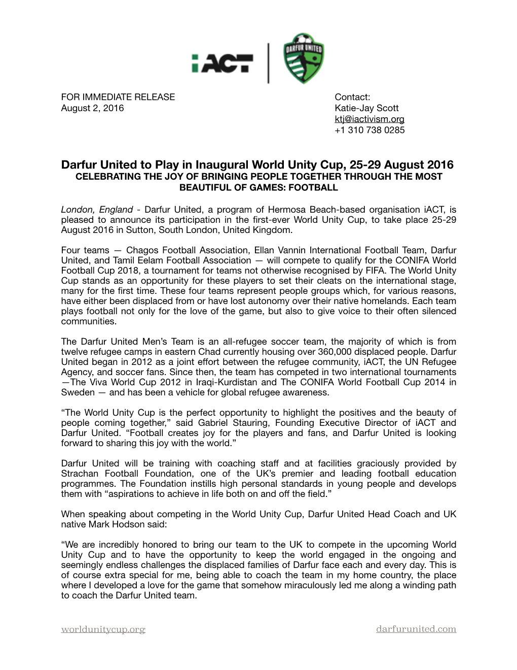 Darfur United to World Unity Cup for UK