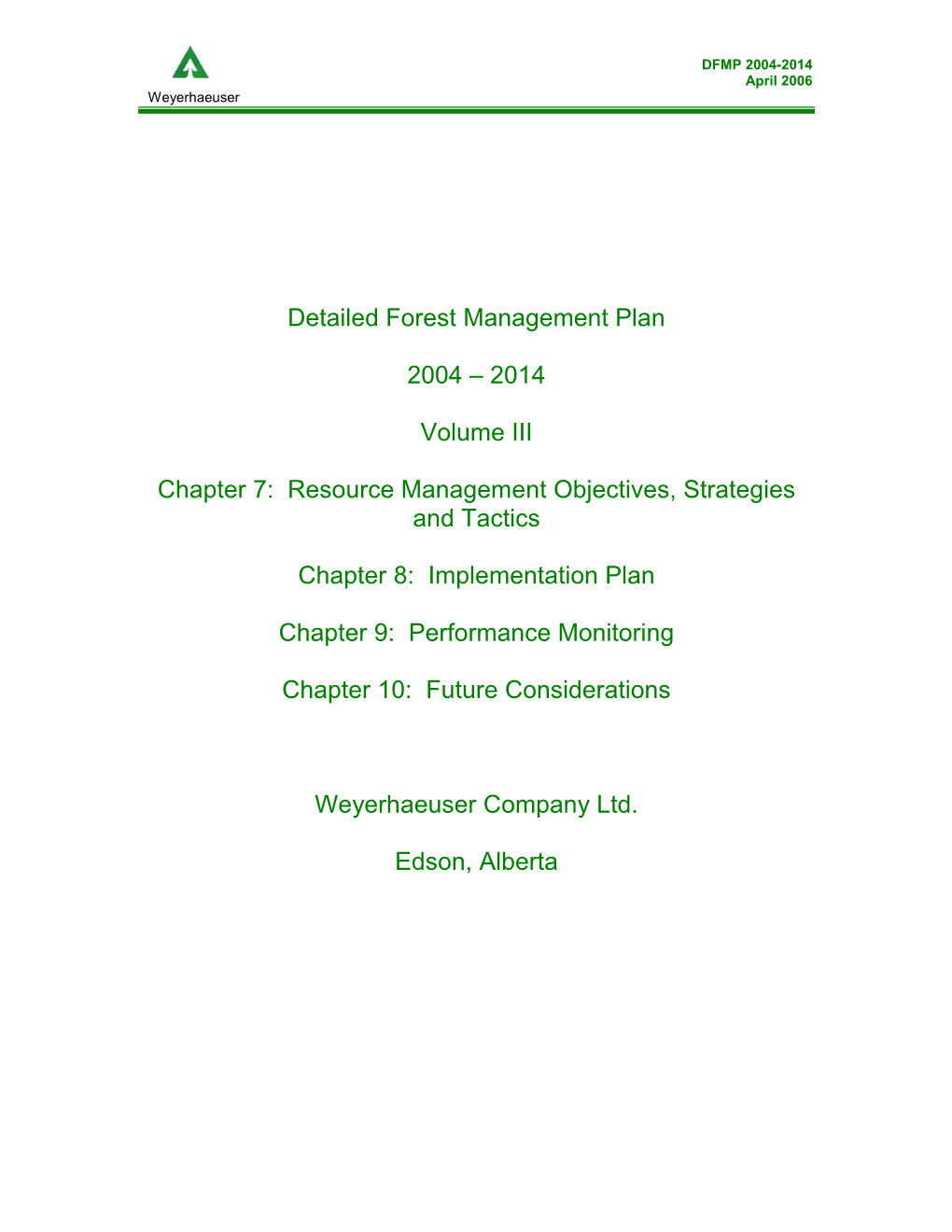 Detailed Forest Management Plan – Volume