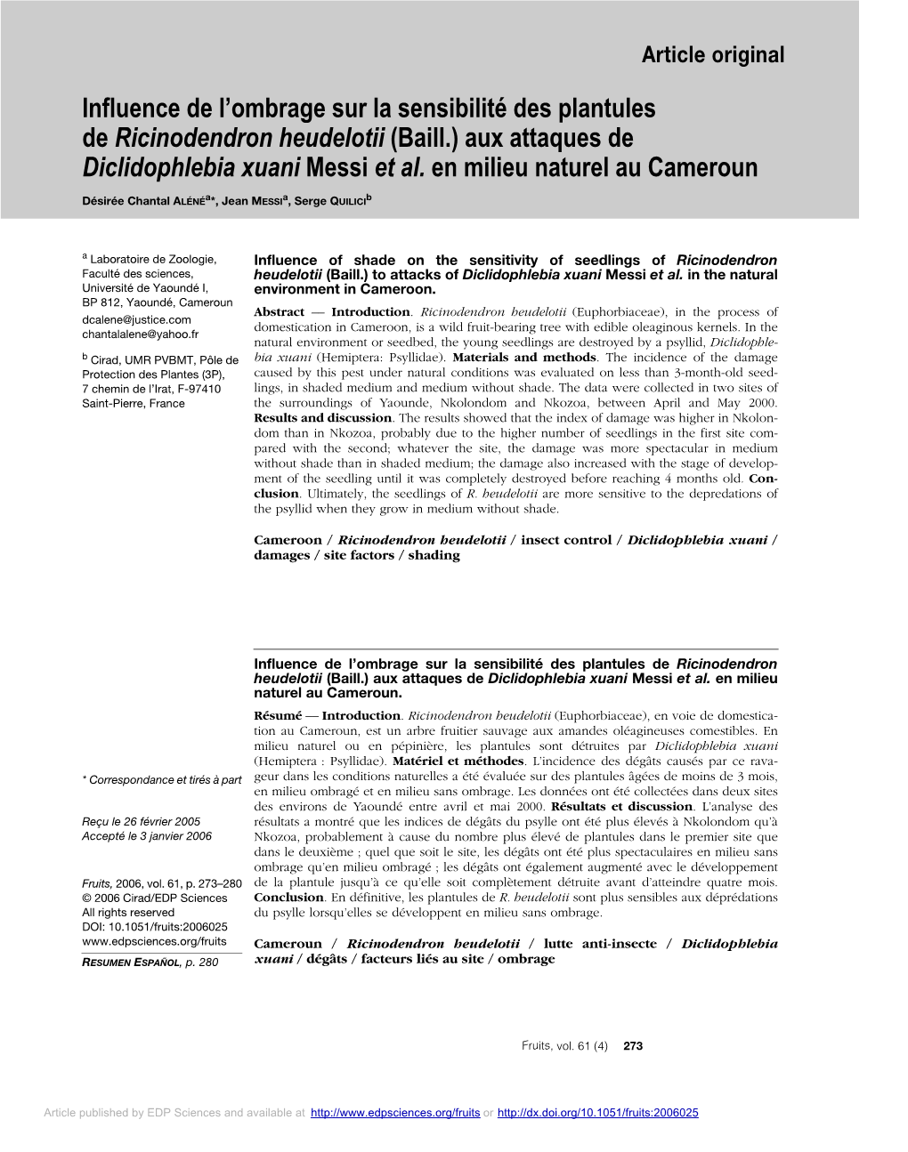 Influence De L'ombrage Sur La Sensibilité Des Plantules