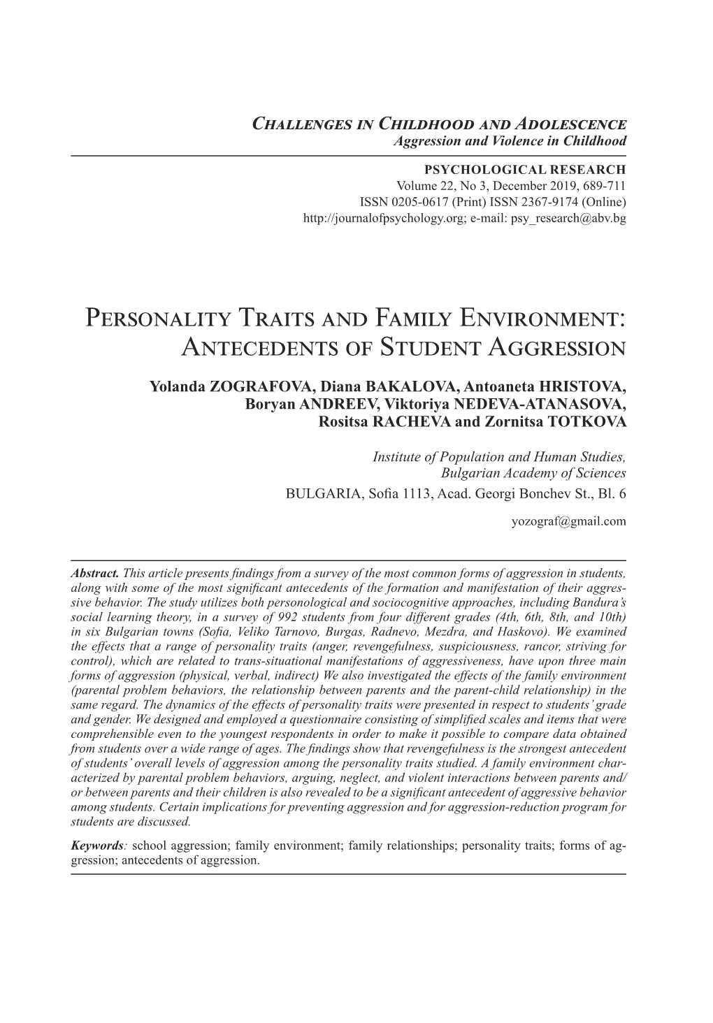 Antecedents of Student Aggression