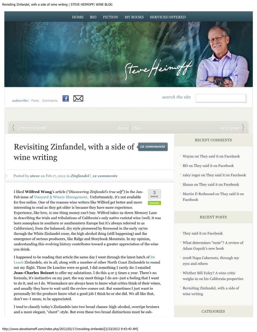 Revisiting Zinfandel, with a Side of Wine Writing | STEVE HEIMOFF| WINE BLOG