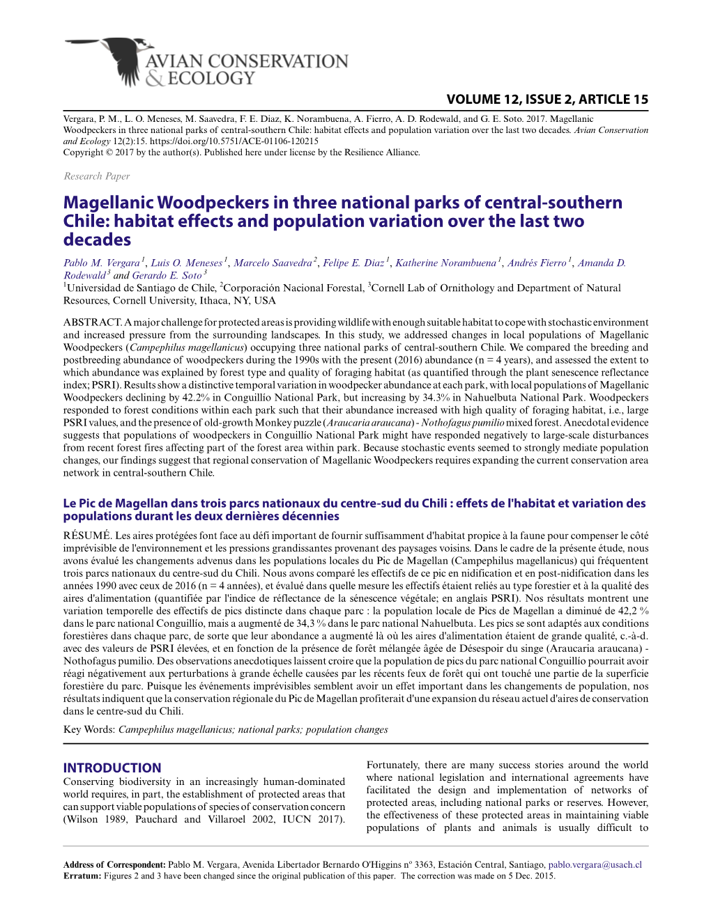 Magellanic Woodpeckers in Three National Parks of Central-Southern Chile: Habitat Effects and Population Variation Over the Last Two Decades