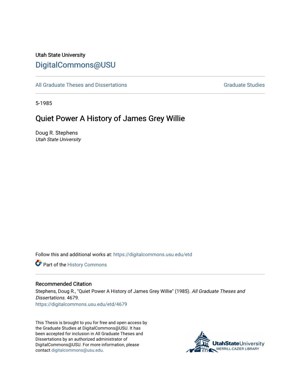 Quiet Power a History of James Grey Willie