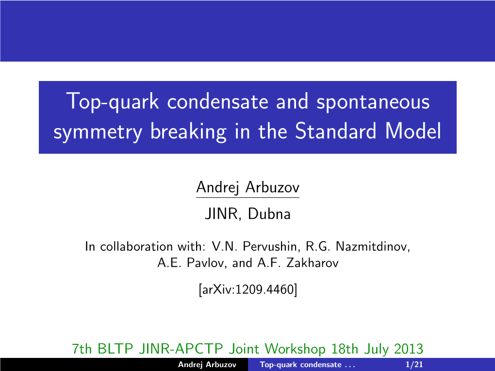 Top-Quark Condensate and Spontaneous Symmetry Breaking in the Standard Model