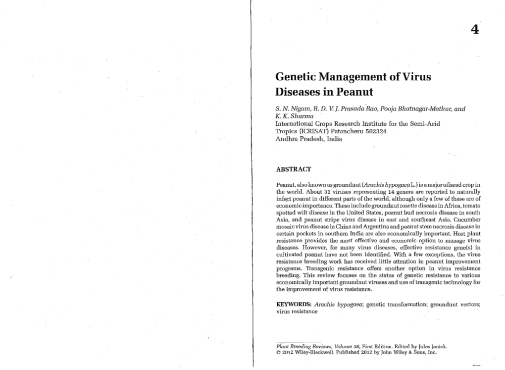 Genetic Management of Virus Diseases in Peanut
