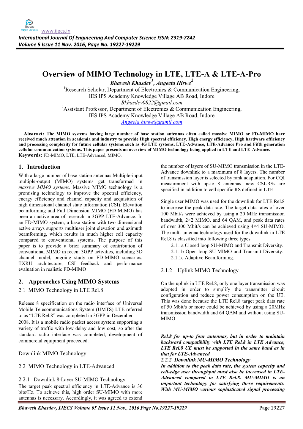 Overview of MIMO Technology in LTE, LTE-A & LTE-A-Pro