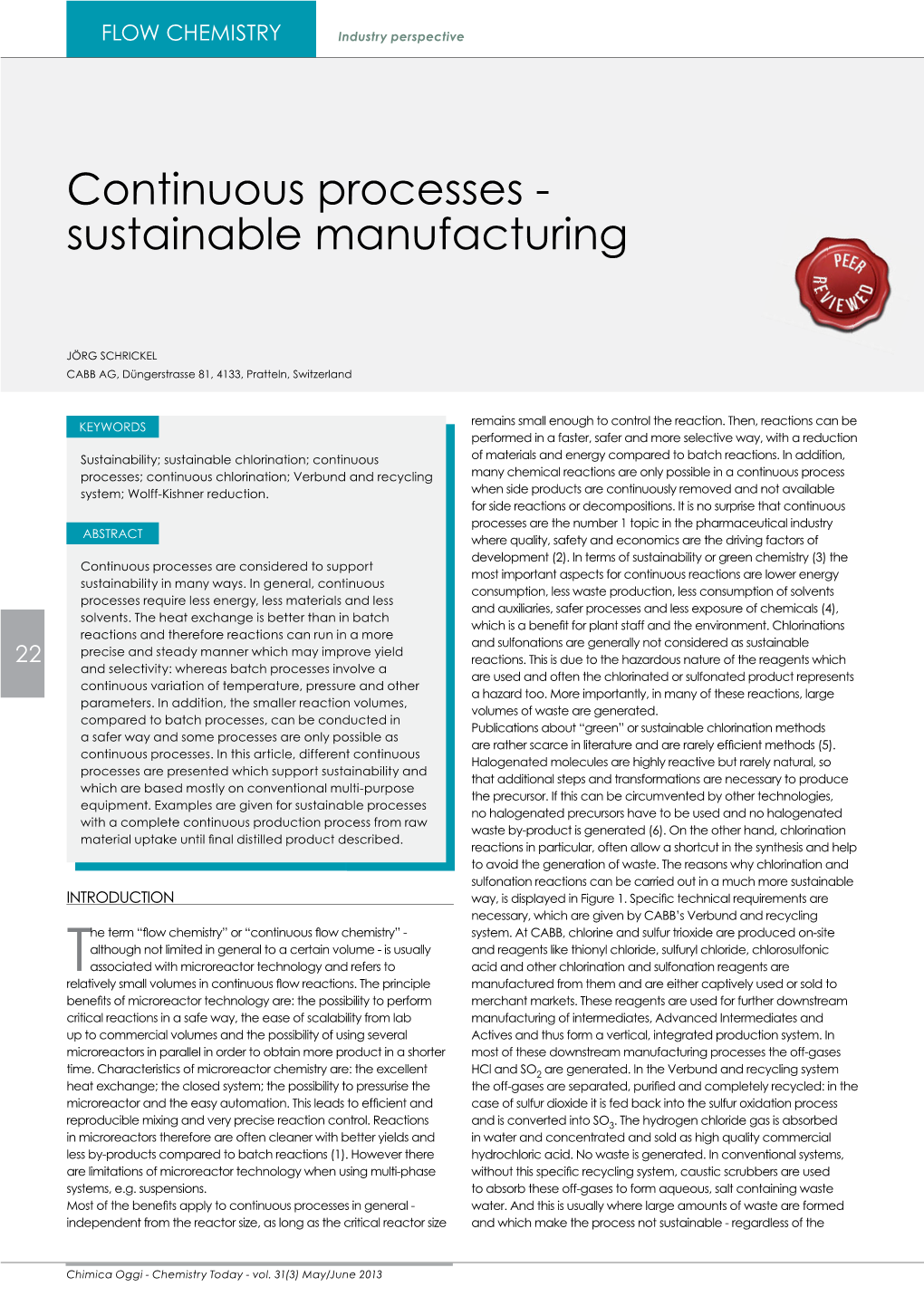 Continuous Processes - Sustainable Manufacturing