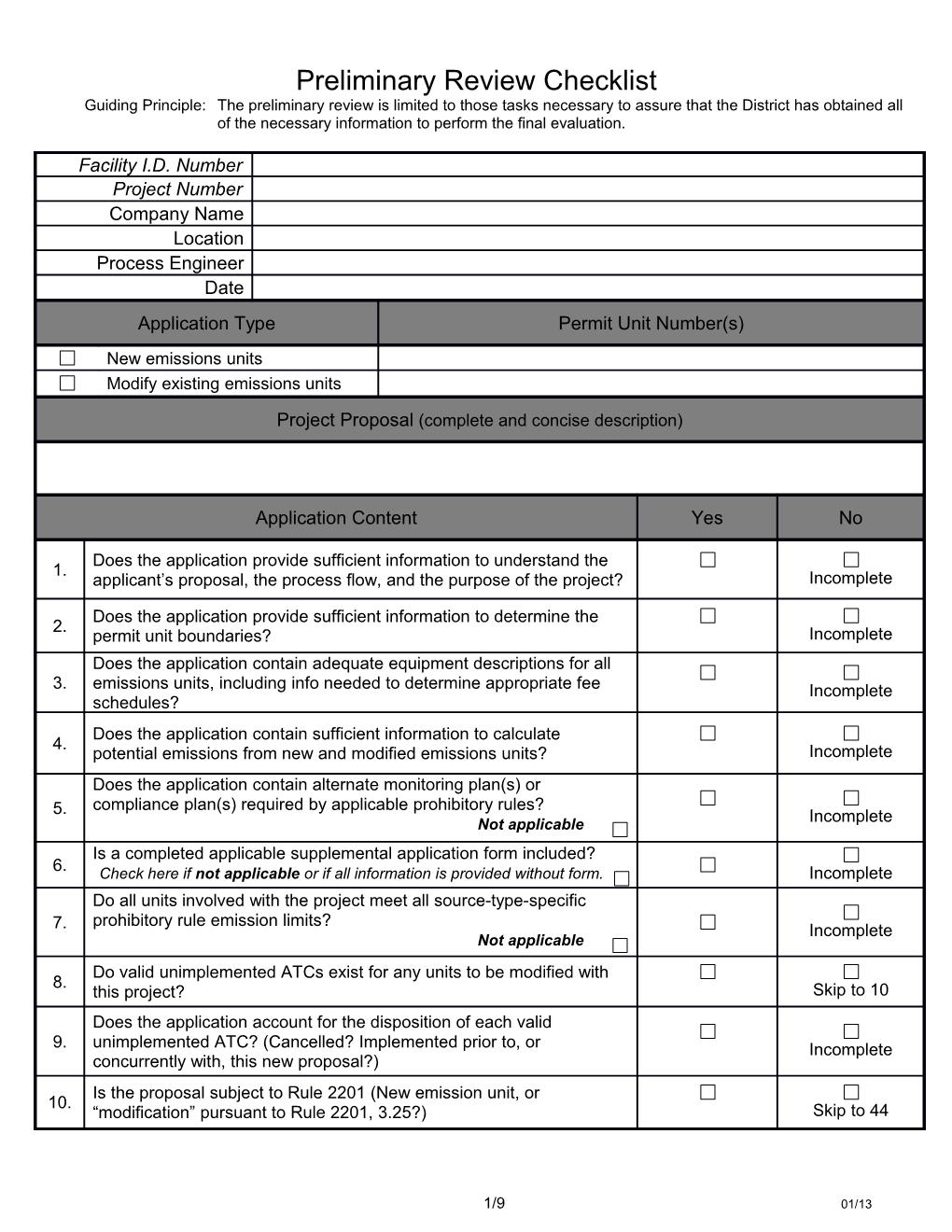 Preliminary Review Form