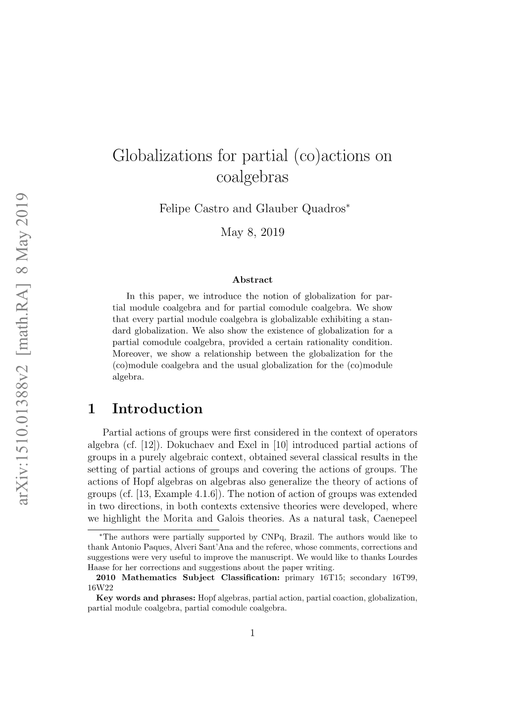 Globalizations for Partial (Co) Actions on Coalgebras