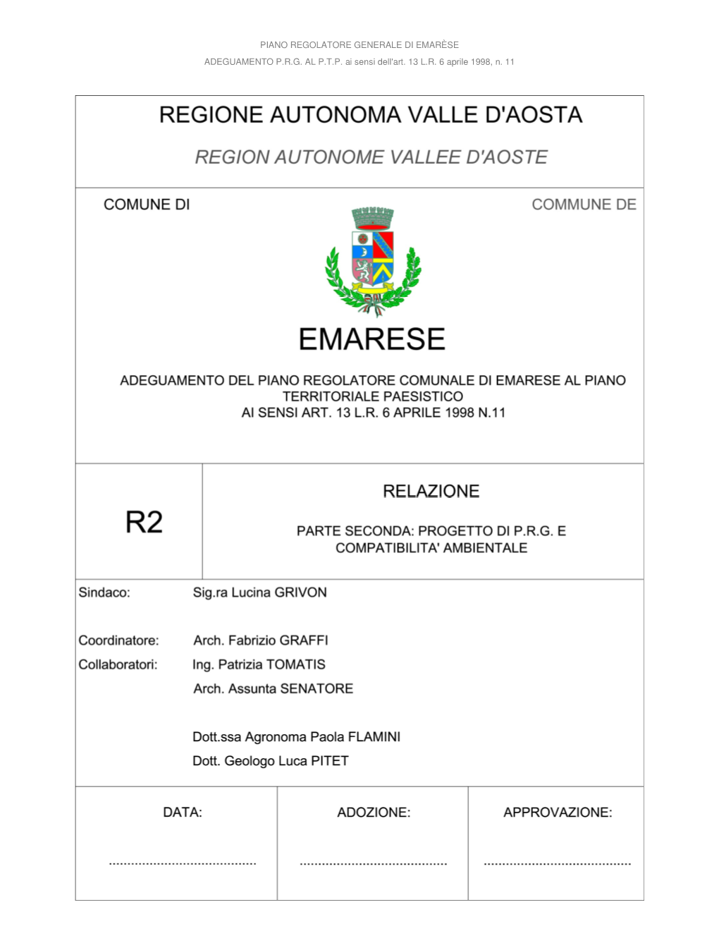 Piano Regolatore Generale Di Emarèse Adeguamento P.R.G