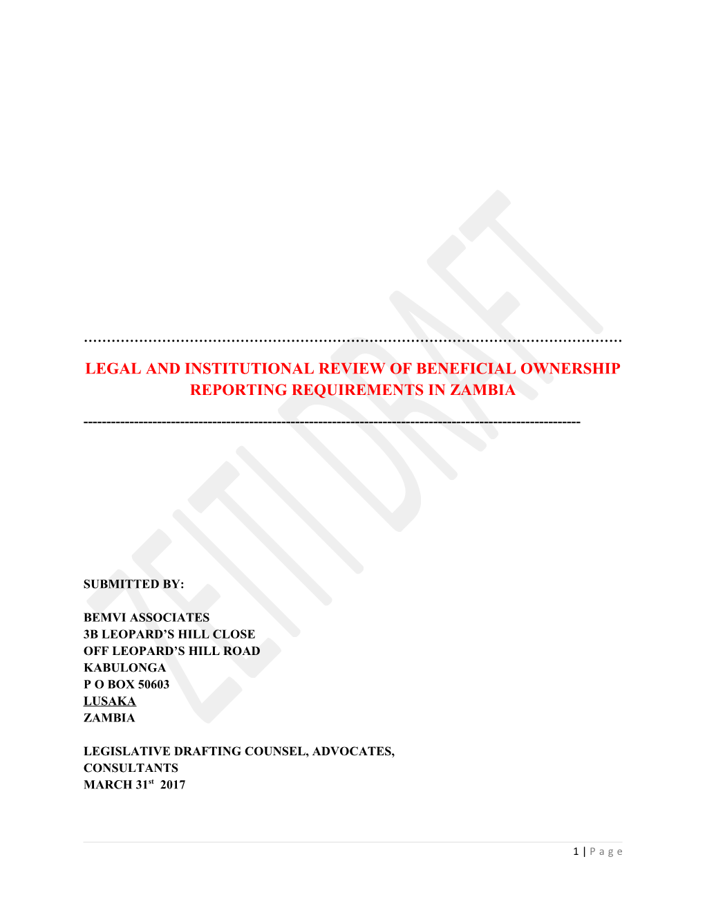 Legal and Institutional Review of Beneficial Ownership Reporting Requirements in Zambia