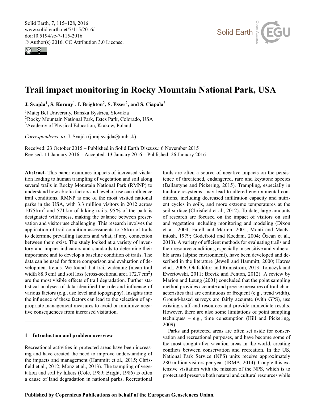 Trail Impact Monitoring in Rocky Mountain National Park, USA
