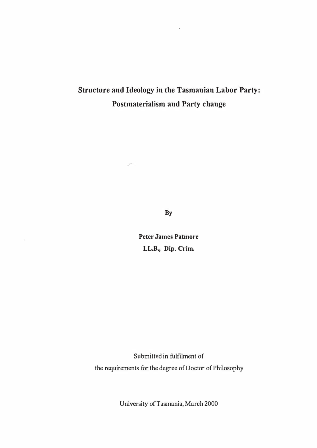 Structure and Ideology in the Tasmanian Labor Party