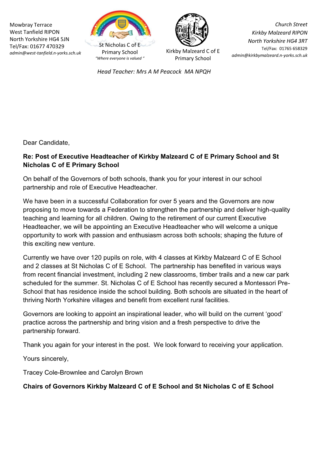 Post of Executive Headteacher of Kirkby Malzeard C of E Primary School and St Nicholas C of E Primary School