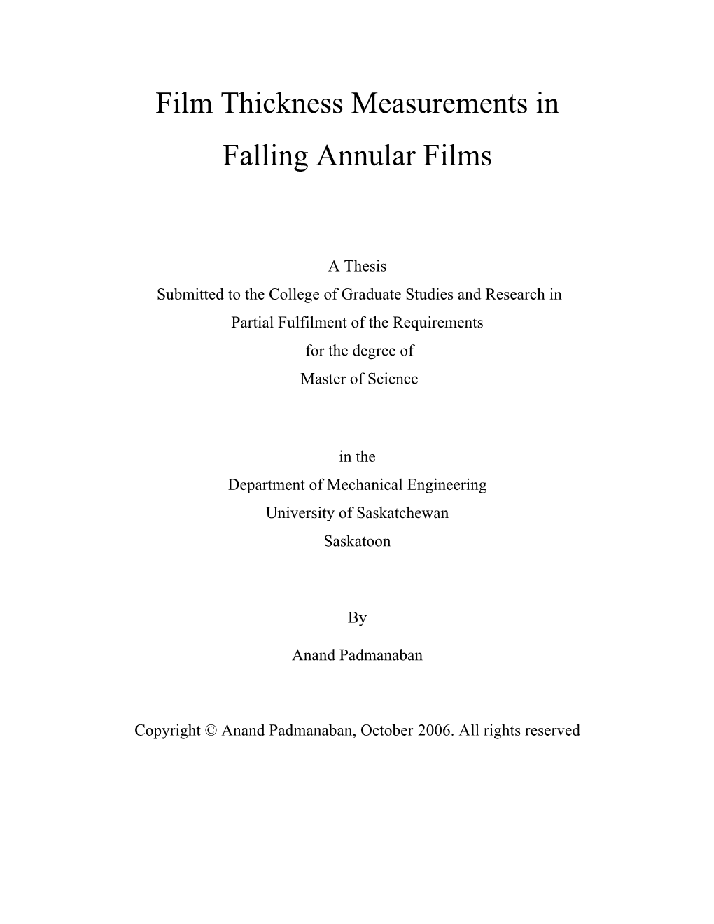 Film Thickness Measurements in Falling Annular Films