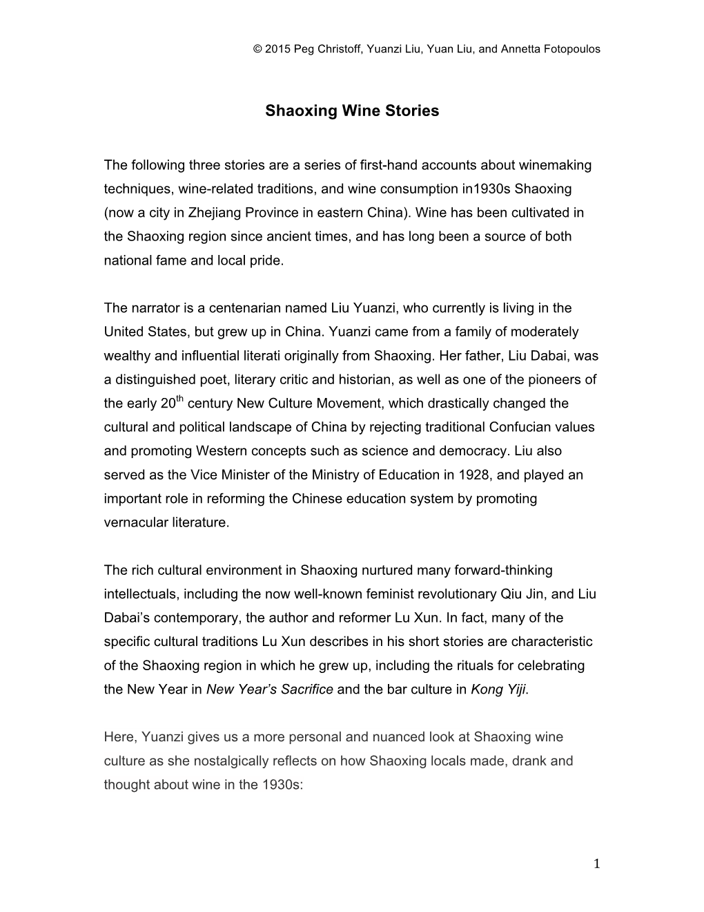 Shaoxing Wine Stories