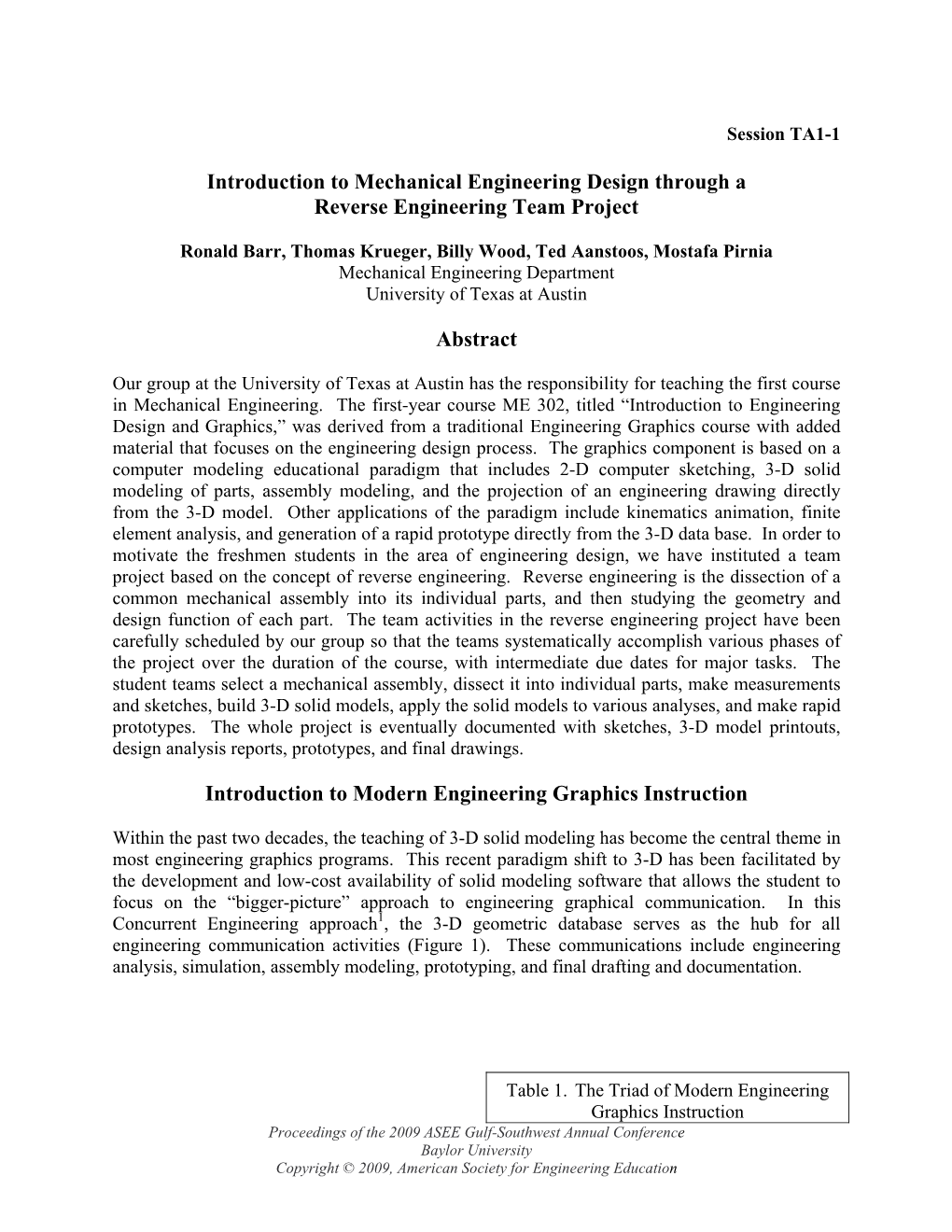 Introduction to Mechanical Engineering Design Through a Reverse Engineering Team Project