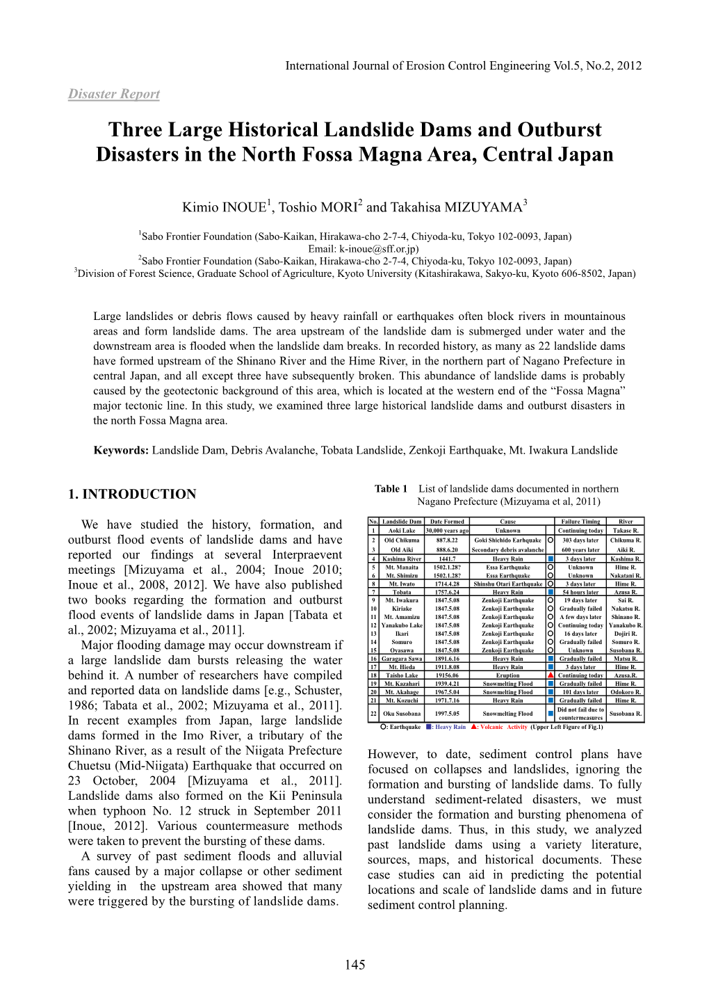 Three Large Historical Landslide Dams and Outburst Disasters in the North Fossa Magna Area, Central Japan